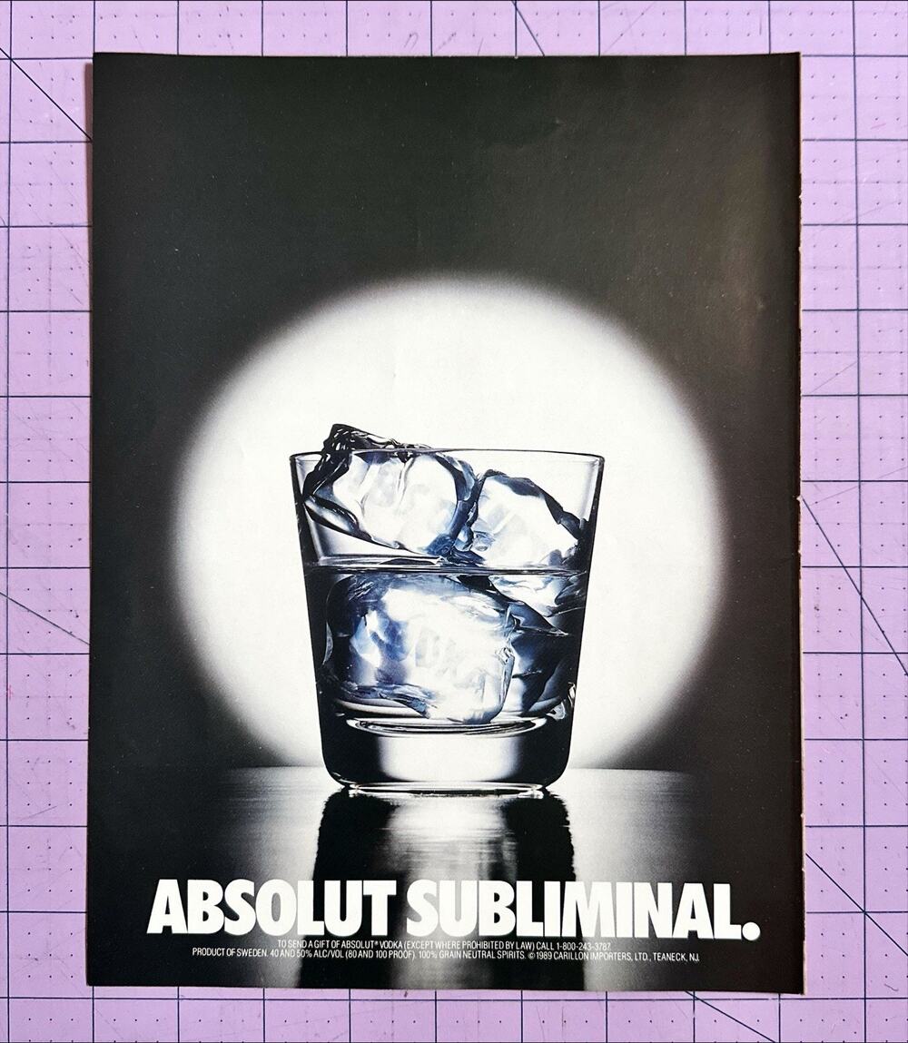 1990 Vintage Absolut Vodka Subliminal Message Original Print Advertising